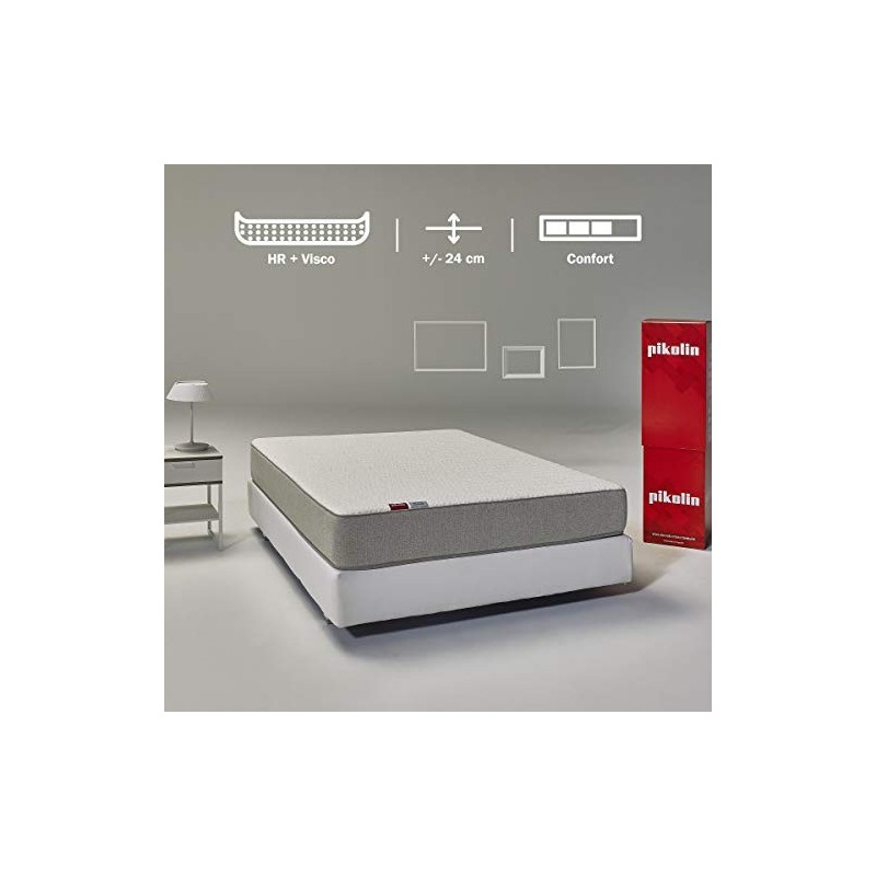 PIKOLIN Leah - Colchón viscoelástico y Espuma HR, Altura 24cm, Firmeza Alta, Confort Visco, Calidad Óptima, Protección Higién
