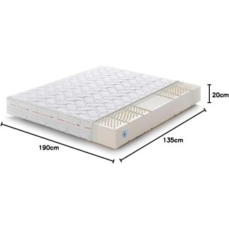 Marcapiuma Colchón Látex Matrimonio 135x190 Alto 20 cm SEVENLIFE 20 de firmeza Media 7 Zonas Ergonómico Antiácaros Antialérgi